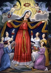 Sint-Catharina en de Catherinettes, midden 19e eeuw (prent)