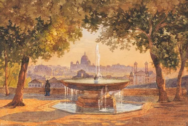 Salomon Corrodi Uitzicht over Rome vanaf de Villa Medici fontein