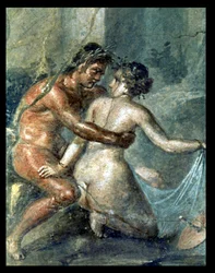 Sater en Maenade, detail van een muurschildering in Pompeii