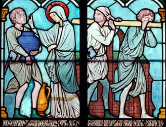 Scène uit het leven van St. Louis, glas-in-loodraam uit de Notre Dame kathedraal, Parijs