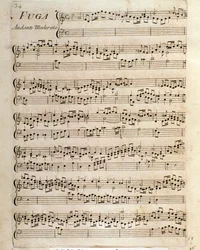 Bladmuziekpagina voor Fuga in Stukken voor het klavecimbel door Domenico Scarlatti