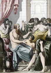 Socrates veroordeeld tot het drinken van gif (399 v.Chr.), late 19e eeuw