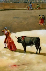 Sport. Stierenvechten. De Matador steekt het zwaard: de estocada. Illustratie, Duitsland, ca. 1920.