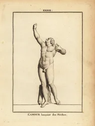 Standbeeld van Eros, Griekse god van de liefde, naakt met pijlkoker, onzichtbare pijlen afschietend met een onzichtbare boog