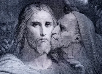 De kus - Judas Iskariot kust Jezus Christus in de hof van Getsemane, uit 