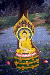 Het Leven van de Boeddha, Siddhartha Gautama, Muurschildering, Wat Botum tempel, Phnom Penh, 2022