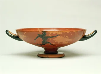 De achtervolging van Perseus, Attische zwart-figuur kylix gemaakt door de Pepaks Meester, 525-520 v.Chr.