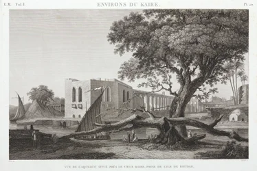 Het aquaduct in Oud Caïro, vanaf het eiland Roudah, Egypte, ca. 1798