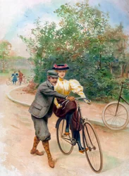 De fietsles, begin 20e eeuw