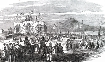 De eerste steenlegging van het Geelong-treinstation