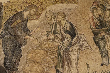De vermenigvuldiging van broden, mozaïek, Chora kerk museum