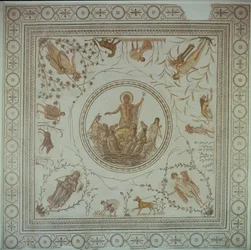 Triomf van Neptunus en de Vier Seizoenen, Romeins, uit La Chebba, 4e eeuw na Christus (mozaïek)