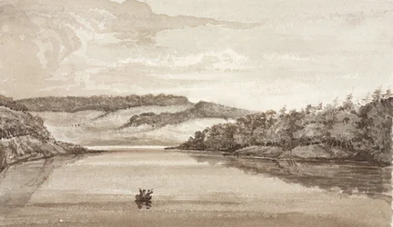 Twee mannen roeien een boot over een meer, Zuid-Atlantische Oceaan