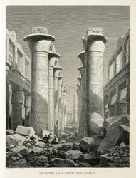 Uitzicht op de Grote Hypostyle Hal in Karnak, Egypte Illustratie uit de Atlas van Egypte