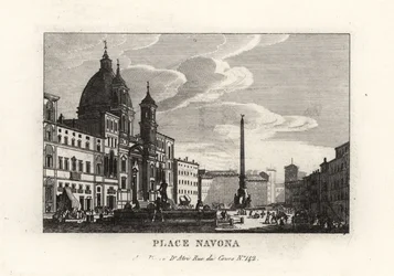 Zicht op de Piazza Navona, met de fontein, Egyptische obelisk en kerk van Sant