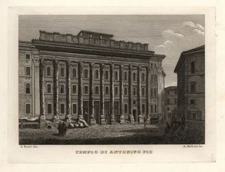 Uitzicht op de Tempel van Antoninus en Faustina, Tempio di Antonino Pio, Rome