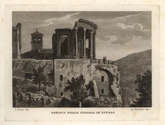 Uitzicht op de Tempel van Sybil in Tivoli, Tempio della Sibilla in Tivoli