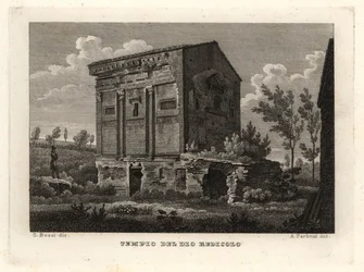 Zicht op de ruïnes van het Graf van Annia Regilla in Caffarella Park, Rome