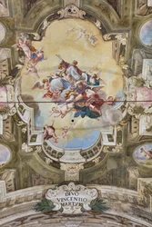 Zicht op het gewelf met fresco van de Teatini Kamer, Chiesa di San Vincenzo, Piacenza, Emilia-Romagna, Italië