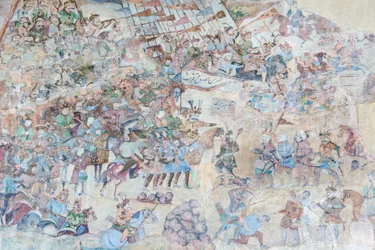 Muurschilderingen bij Qeysarieh-portaal, Naqsh-e Jahan Imam-plein, Esfahan, Iran