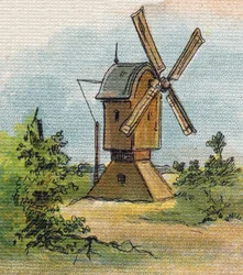 Windmolen. Gravure in "Alfabet van mijn kleine meisje". Bernardin-Bechet en Fils, boekhandel-uitgevers, Parijs, circa 1895.