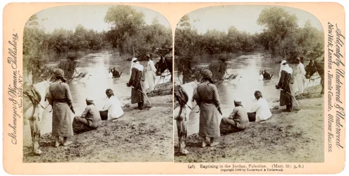 Dopen in de rivier de Jordaan, Palestina, 1896