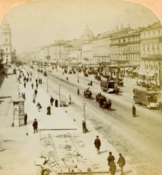 Nevsky Prospekt, de hoofdstraat van Sint-Petersburg, Rusland, 1897