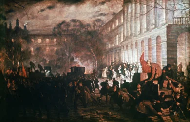 Smolny Instituut - Hoofdkwartier van de Oktoberrevolutie, Petrograd 1917, schilderij door V. Kuznetsov
