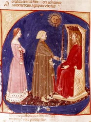 Tweede hemel: Dante en Beatrice ontmoeten de Romeinse keizer Justinianus
