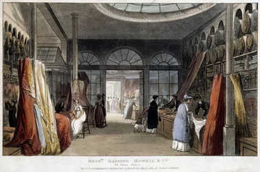 Een stoffenwinkel in Londen (Engeland) - Lithografie rond 1800