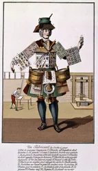 Een fabrikant van speelkaarten. Gravure uit de 17e - 18e eeuw na 