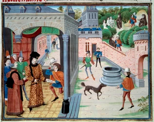Een boodschapper. Miniatuur uit het manuscript Renaud de Montauban of Les quatre fils Aymon door Loyset Liedet (actief tussen 1448 en 1478)