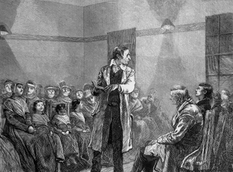 Een shaker of Quaker in de Verenigde Staten leest een tekst