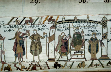 Na de dood van Edward de Belijder werd Harold gekroond tot koning onder de naam Harold II in 1066 (detail)