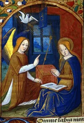 Annunciatie. Handschrift uit de 15e eeuw. Biblioteca Nazionale Braidense, Milaan