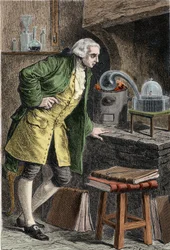 Antoine Laurent Lavoisier (1743-1894) Franse chemicus, onderzoek naar het bestaan van zuurstof in de lucht: experiment waarin hij kwikoxide verkreeg