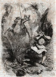 Astolphe laat Caligorant vluchten - gravure uit 1851 van 