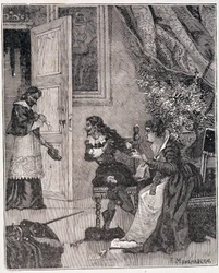 Op het moment dat Marie de Medicis haar zaak bepleitte, kwam de kardinaal binnen (Journee des dupes), een illustratie in 
