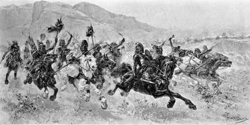 Barbaarse invasies - De Hunnen - Gravure door U. Checa