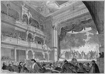 Berlijn, zicht op de nieuwe zaal van het Wallner Theater herbouwd in 1865. In 