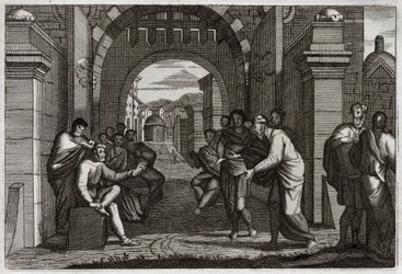 Royaumont Bijbel, Oude Testament: Boaz, naaste verwant van Ruth, vrouw volgens de wet. Illustratie uit 1811.