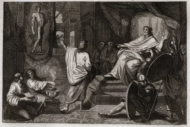 Bijbel van Royaumont, Oude Testament: Profeet Daniël. Profeet Daniël onthult aan koning Nebukadnezar II een droom die hij had en legt hem uit wat hij bedoelde. Illustratie uit 1811.