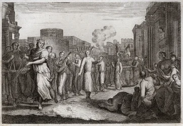 Bijbel van Royaumont, Oude Testament: David danst voor de Ark van het Verbond. David, die voor de tweede keer besloot de Ark naar zijn huis te brengen, laat deze dragen en begeleiden door Levieten, om een ongeluk zoals dat van Oza te vermijden. Hij danst v
