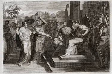 Bijbel van Royaumont, Oude Testament: Vroomheid van Josafat. Josafat, de meest vrome koning van Juda, doet alle prinsen om hem heen beven, en getuigt op verschillende manieren van zijn vroomheid jegens God, die hem over zijn vijanden deed zegevieren. Illus