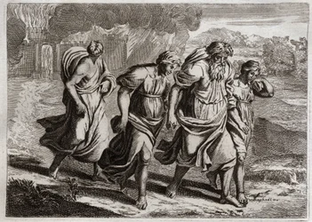 Bijbel van Royaumont, Oude Testament: Sodom verbrand. God irriteert de afschuwelijke misdaden van Sodom, verbrandt het met de andere naburige steden, met een regen van vuur en zwavel die hij uit de hemel verbrandt (Lot, zijn dochters en zijn vrouw vluchten