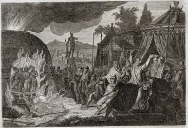 Bijbel van Royaumont, Oude Testament: De drie kinderen van Babylon in de oven. Koning Nebukadnezar II gooit drie jonge Hebreeuwse mannen in een brandende oven, waaruit ze wonderbaarlijk worden bevrijd. Ze heten Ananias, Azarias en Misael (of Sadrach, Mesac