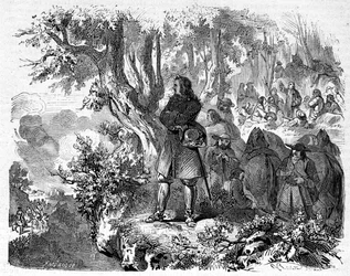 Camisards in de Cevennen. 19e-eeuwse gravure.
