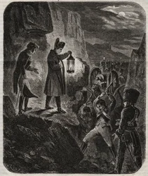 Campagne van Pruisen en Polen: Keizer Napoleon I (1769-1821) aan de vooravond van de Slag bij Jena en Auerstedt 14/10/1805 - De keizer Napoleon I de nacht voor de Slag bij Jena-Auerstedt tegen het Pruisische leger op 14 oktober 1805 - Nap