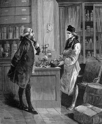 Carl William (Guillaume) Scheele (1742 -1788), Zweedse chemicus in zijn laboratorium met Tobern Bergmann 1735-1784 chemicus