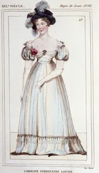 Caroline Ferdinande Louise van Napels, hertogin van Berry (1798-1870). Vrouw van de hertog van Berry. Gravure uit 1830.